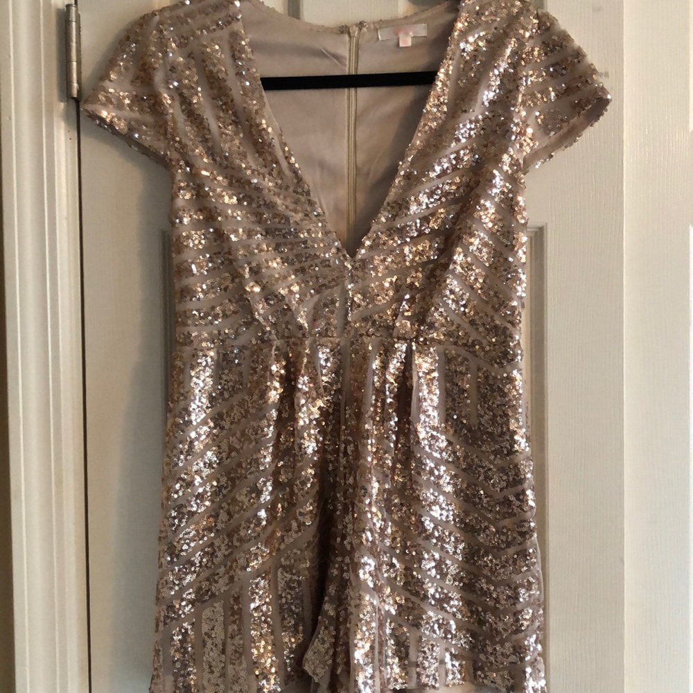 Blush sequin shorts romper